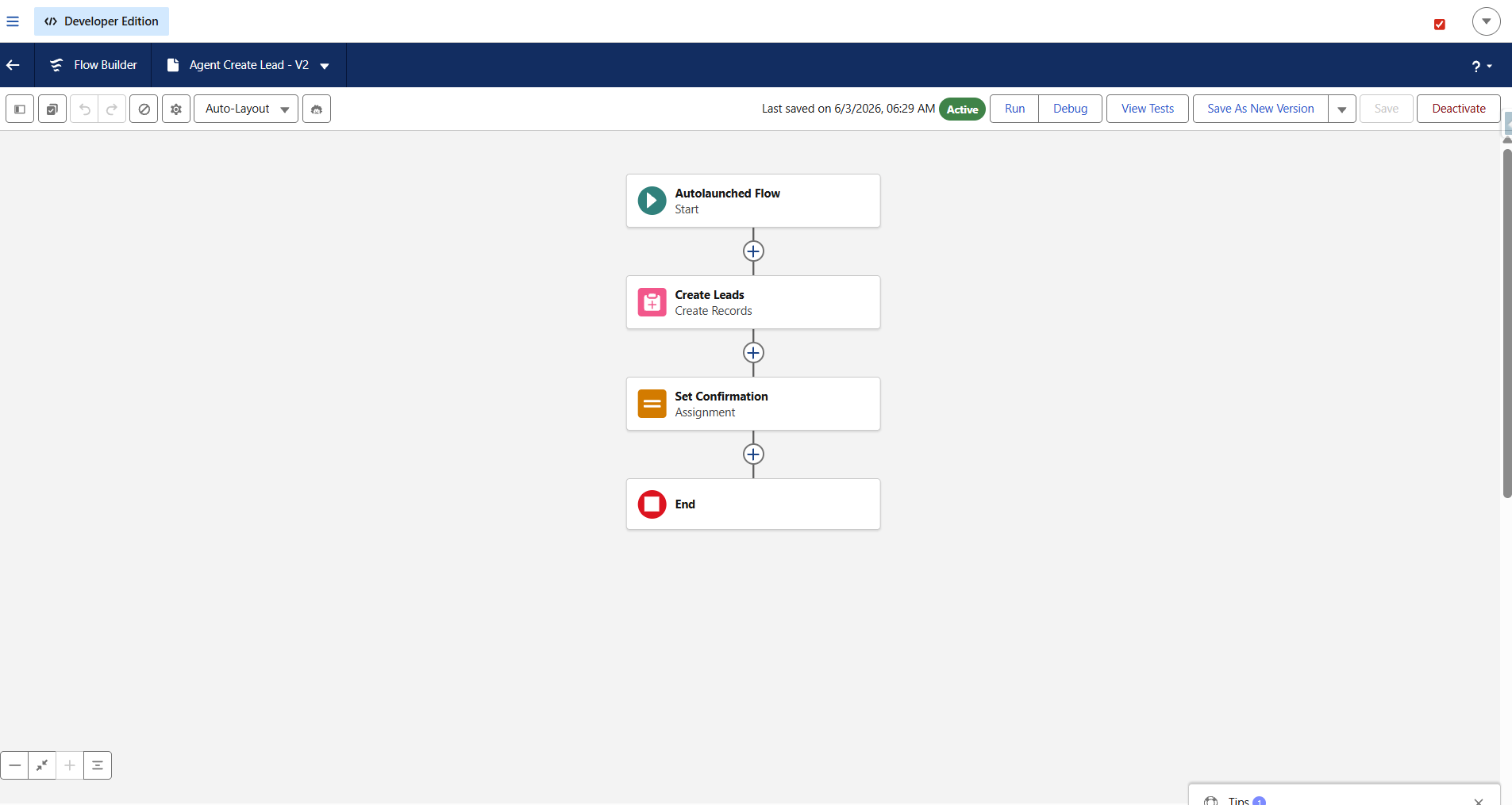Agent_Create_Lead Flow canvas