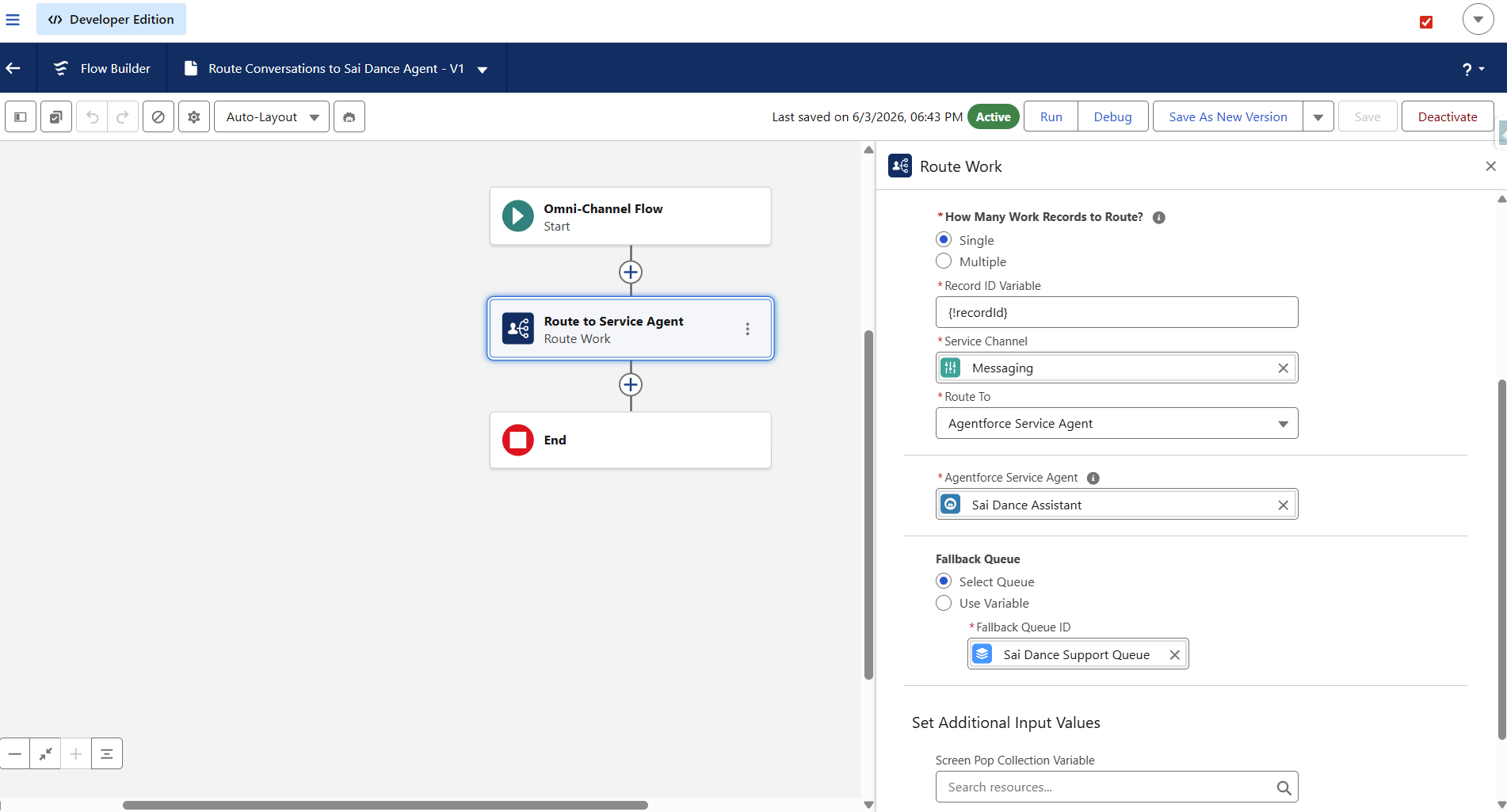 Omni-Channel Flow with Route Work element pointing to agent