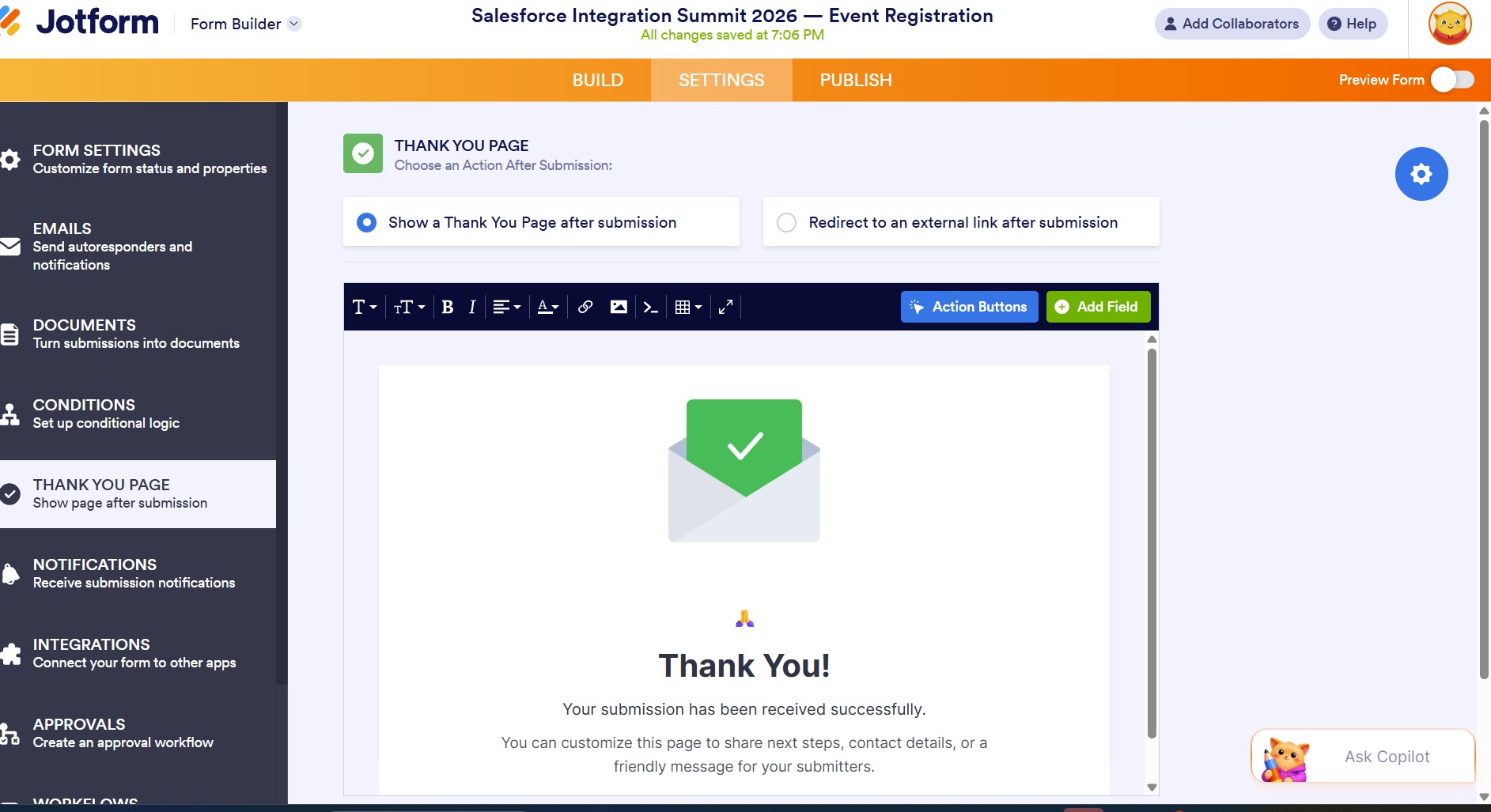 Setup a Thank You page
