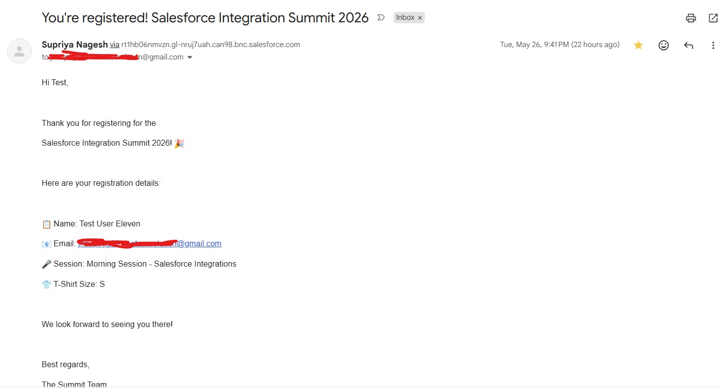 Confirmation email sent to public registrant