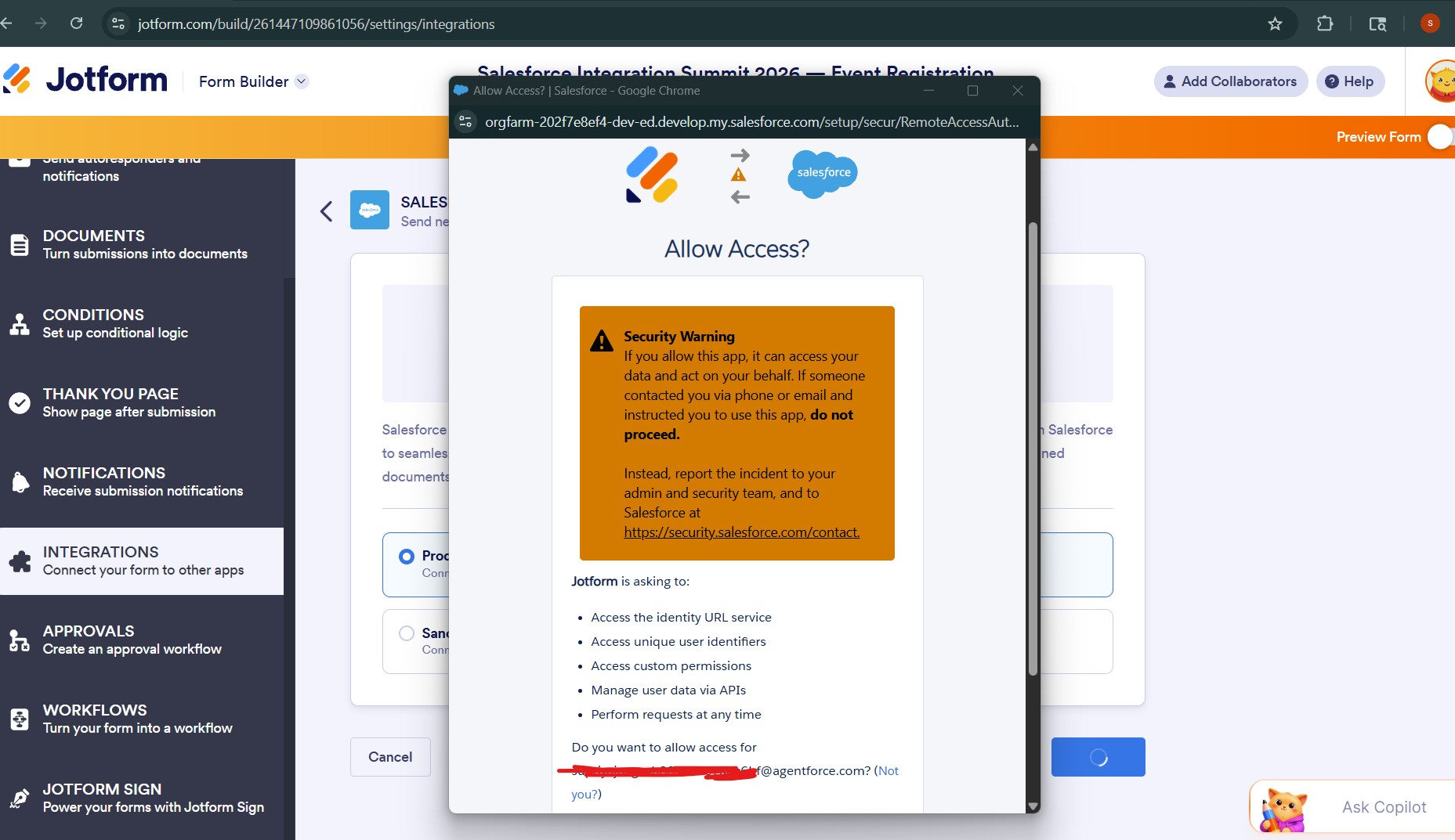 Connect Salesforce Org to JotForm