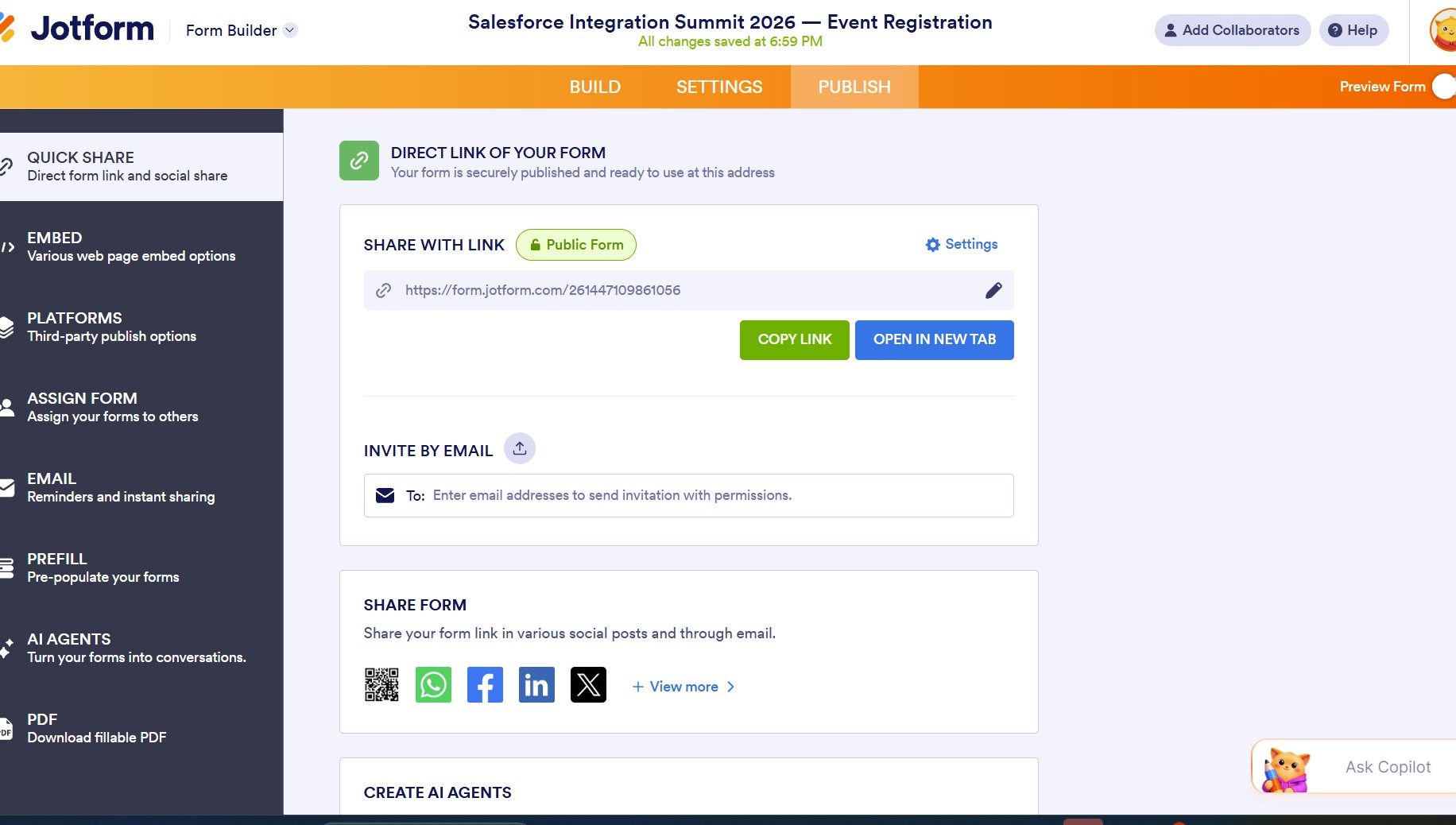 Publish the form link