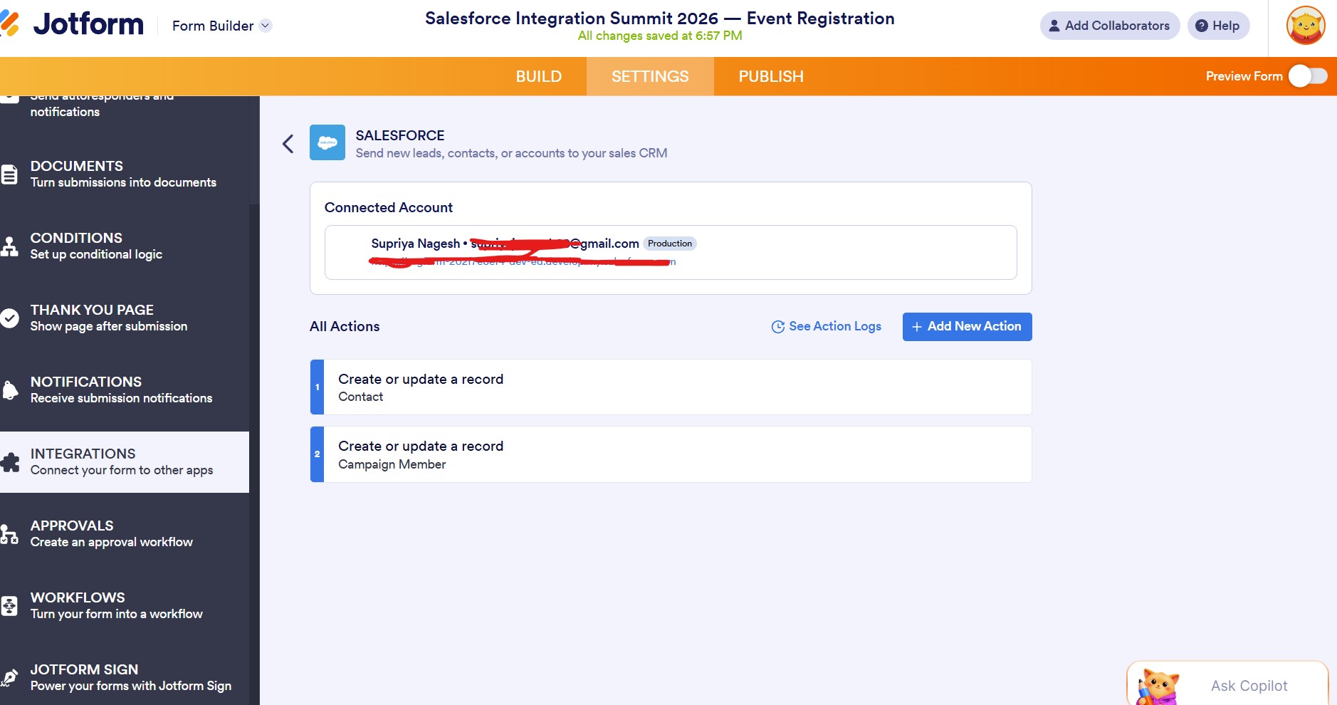 Actions found in Settings → Integrations