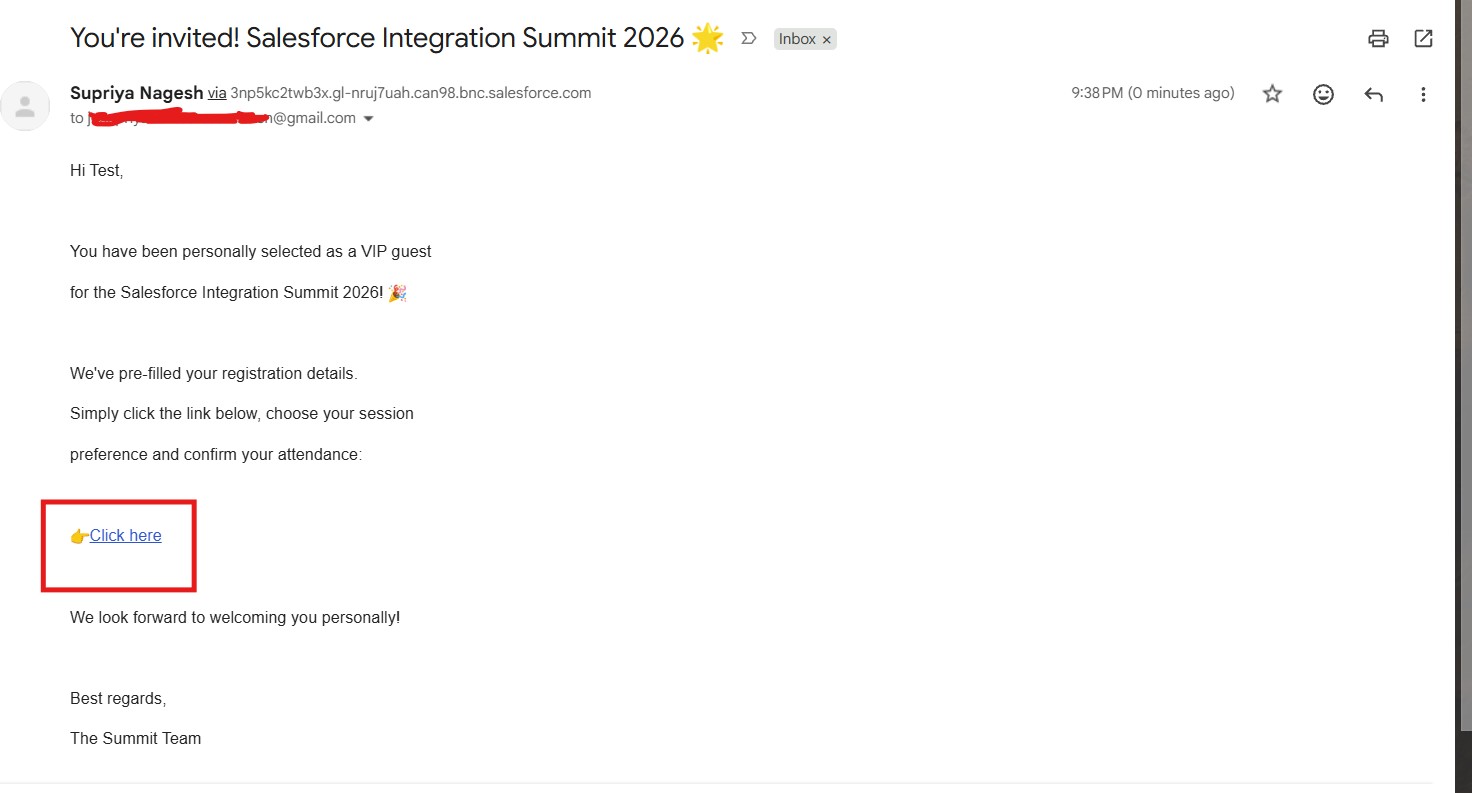 Personalised invitation email with pre-populated link