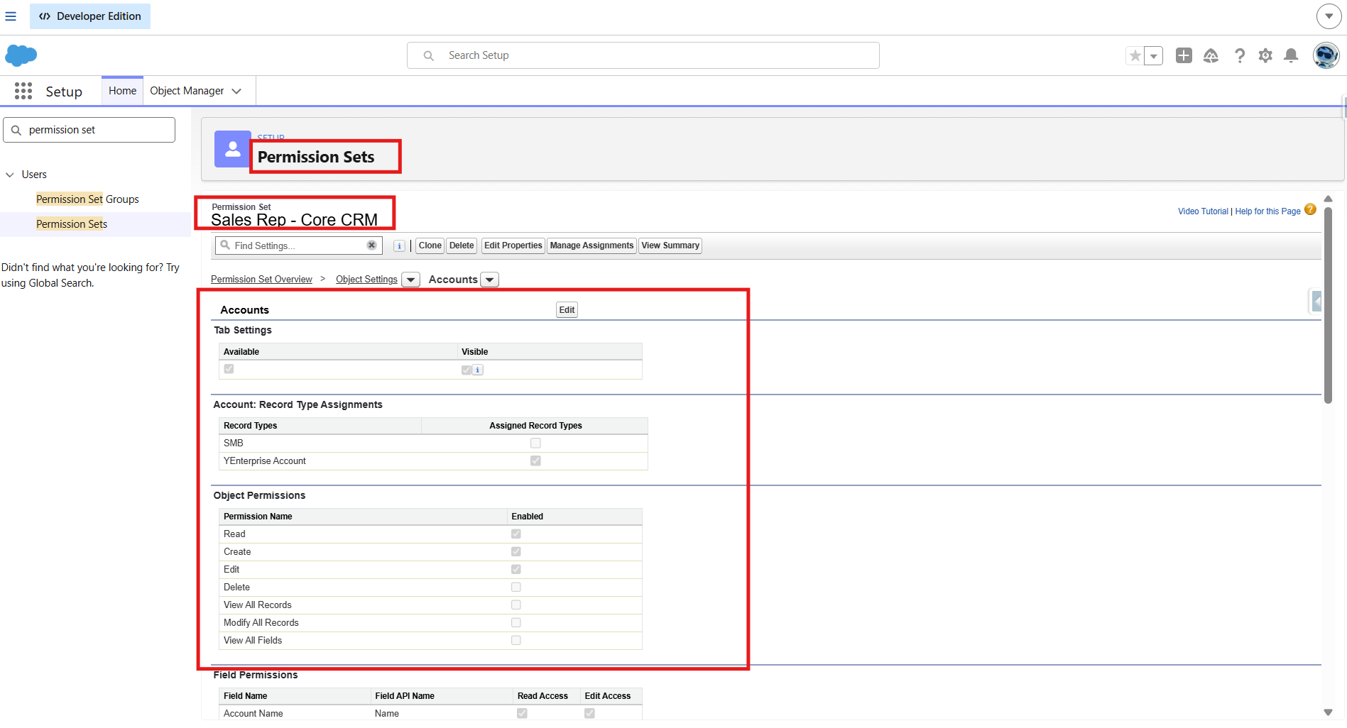 Permission Set Tab Settings screen showing Available vs Visible distinction