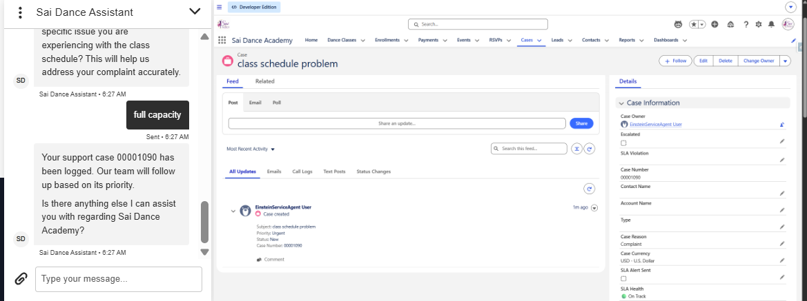 Agentforce agent creating a support case