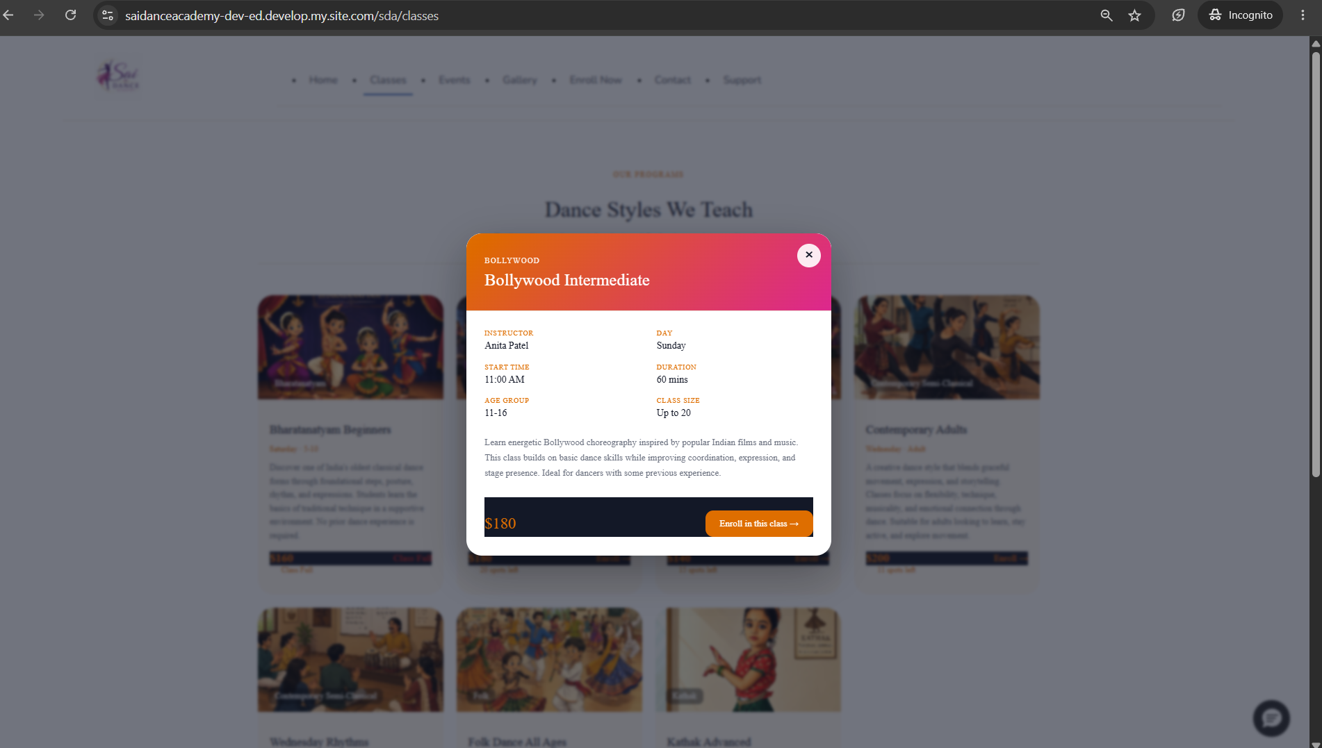 Class detail modal