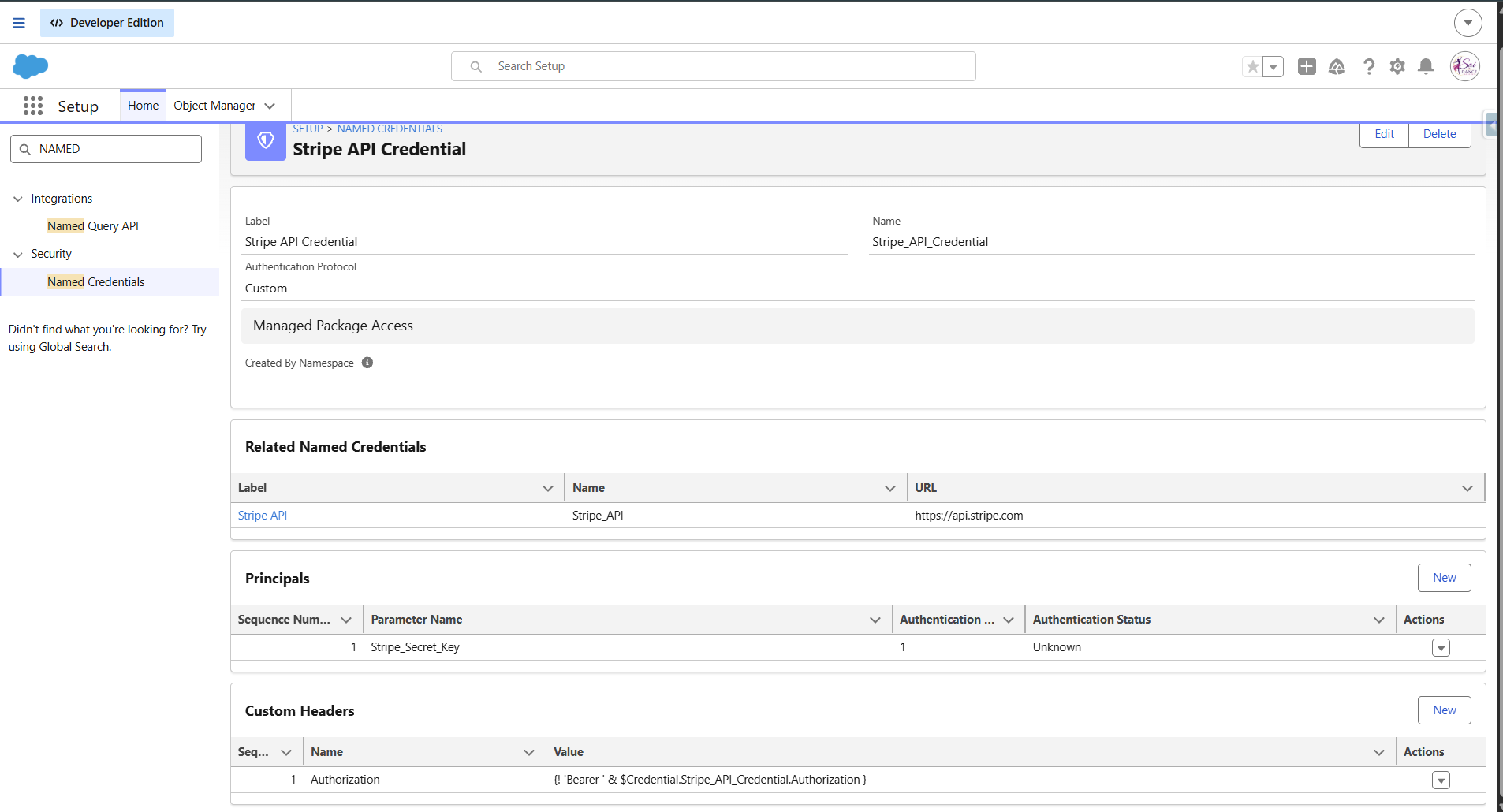External Credential configuration in Salesforce Setup