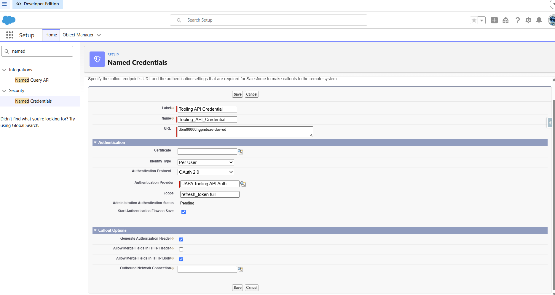 Create a Named Credential for the Tooling API