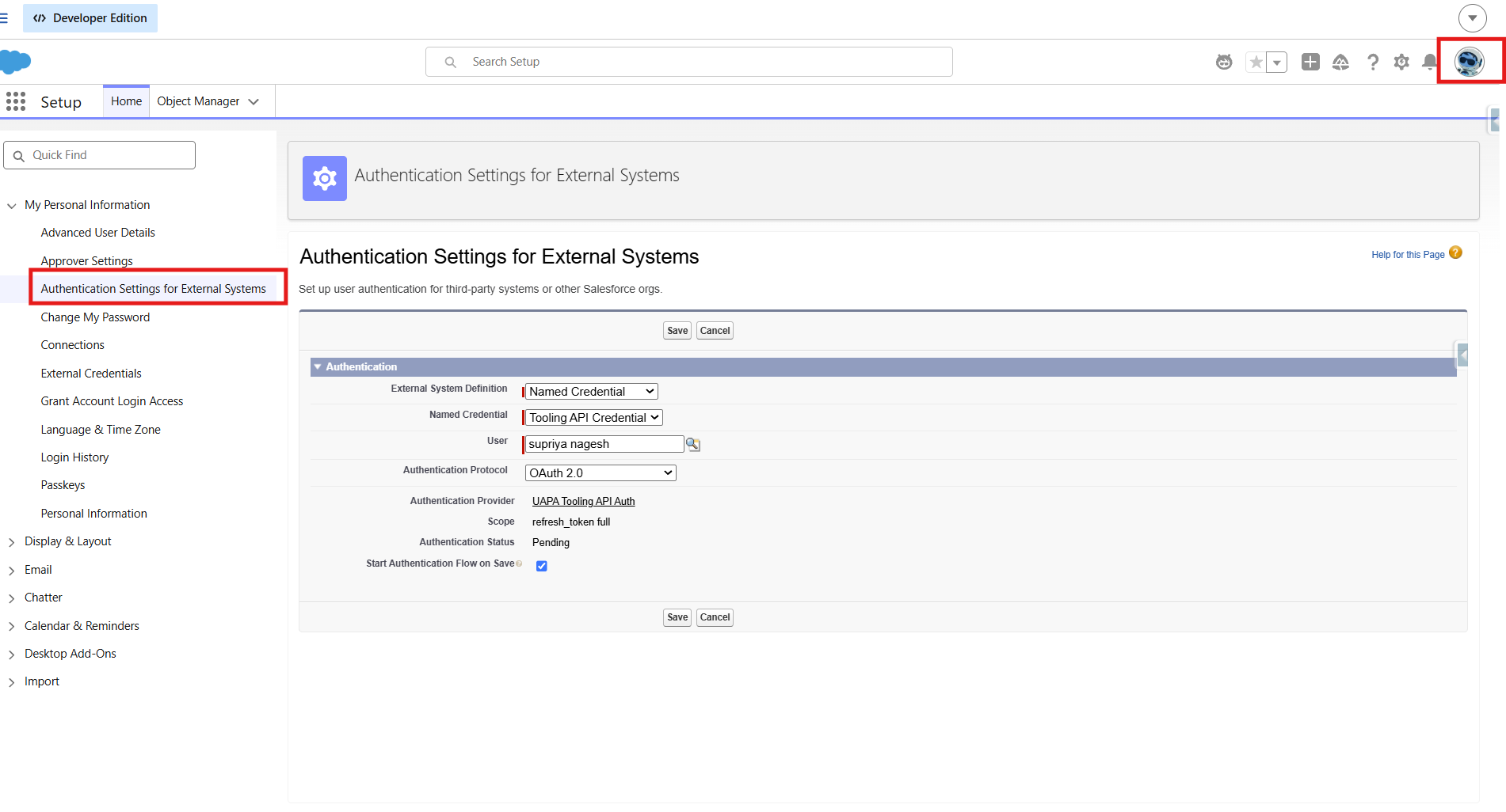 Set User Authentication for the Tooling API Credential